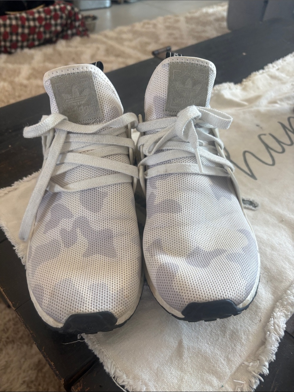 adidas White & Light Gray Camo Mesh Sneakers